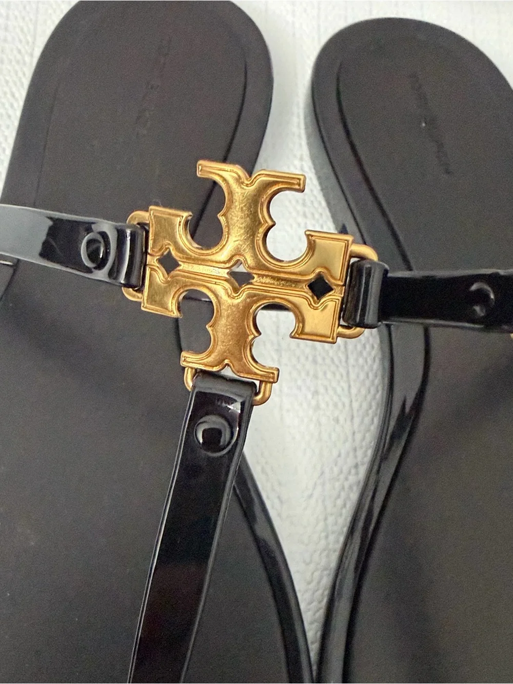 Tory Burch Roxanne Jelly Sandals Womens Size 10 M Black Gold Logo